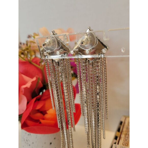 Rhinestone Statement Dangle Earrings With Long Tassels Wedding Boho Fringe 5" - Picture 2 of 6